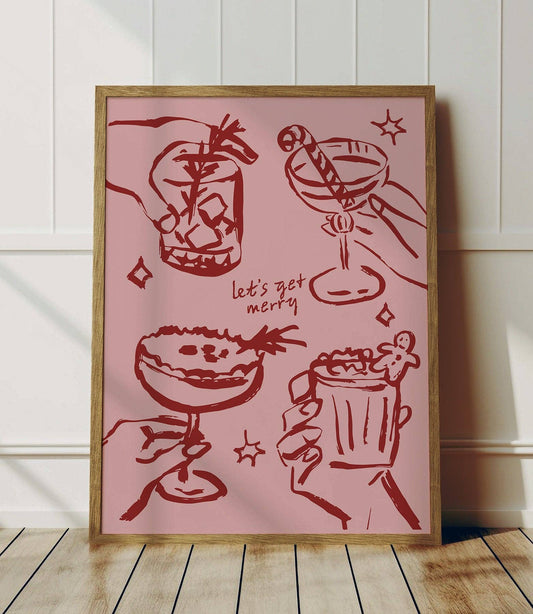 Moonshine Prints - Christmas Cocktails Pink & Red Print
