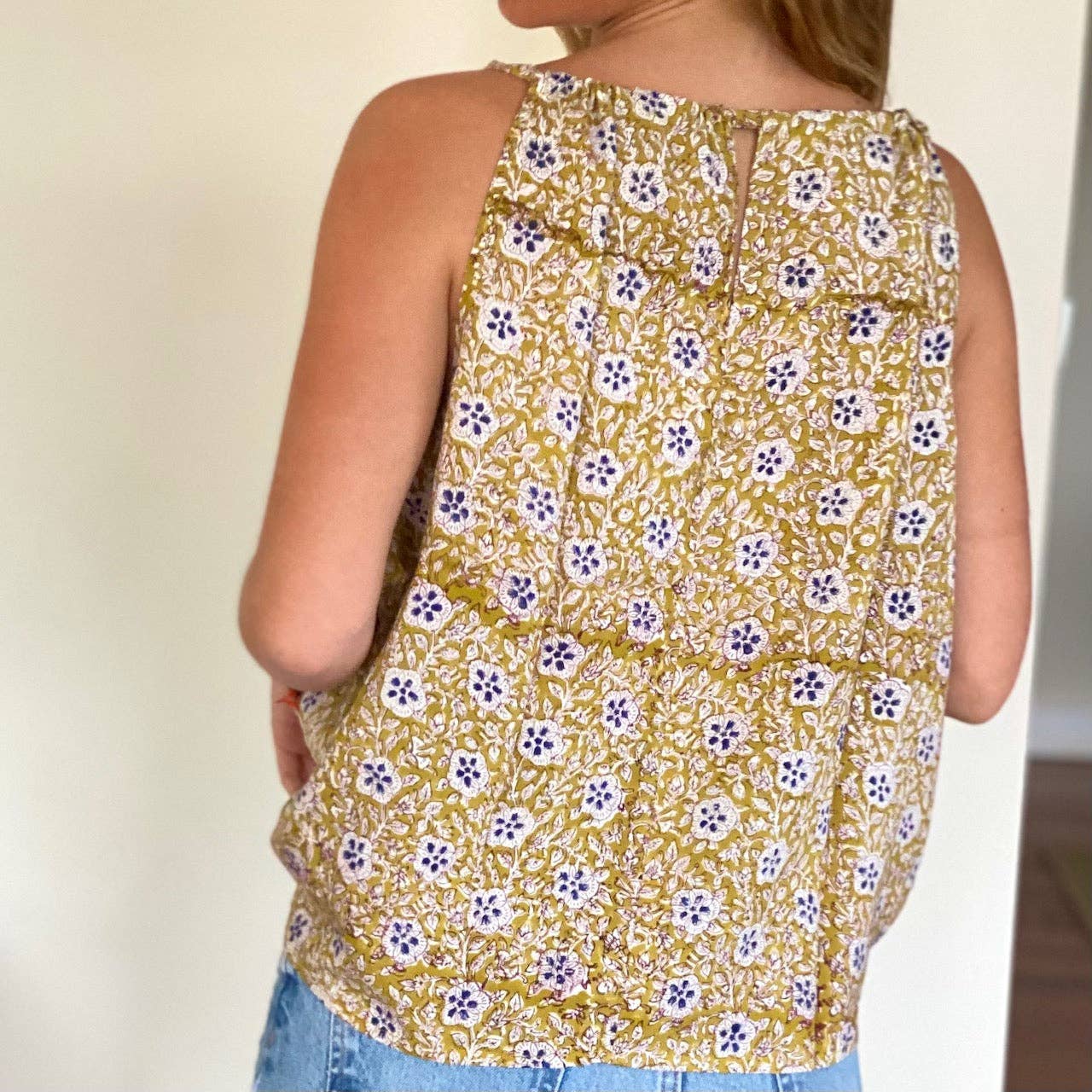 Indian Cotton Yellow flower sleeveless blouse
