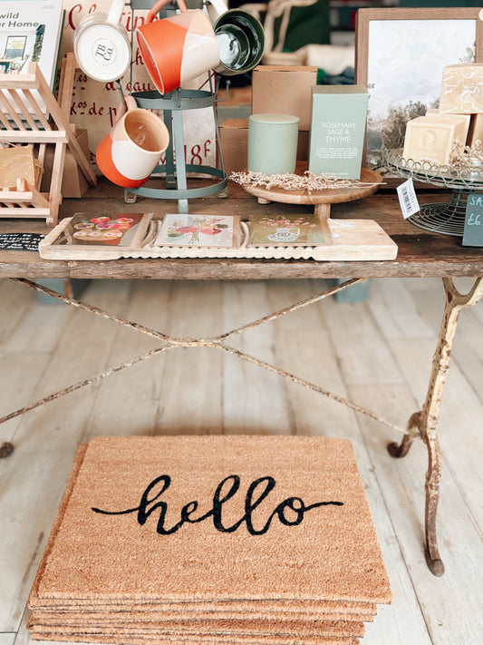 HELLO Non-Slip Coir Door Mat - 60x40cm - Hello