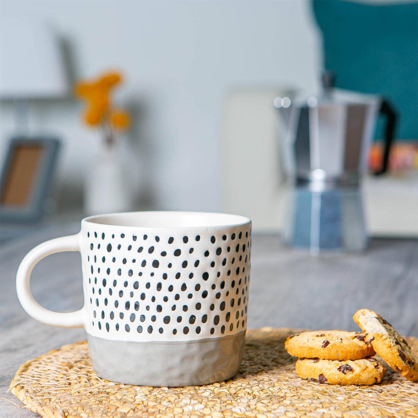 Ceramic Dipped Dots Coffee Mug - 385ml - Grey