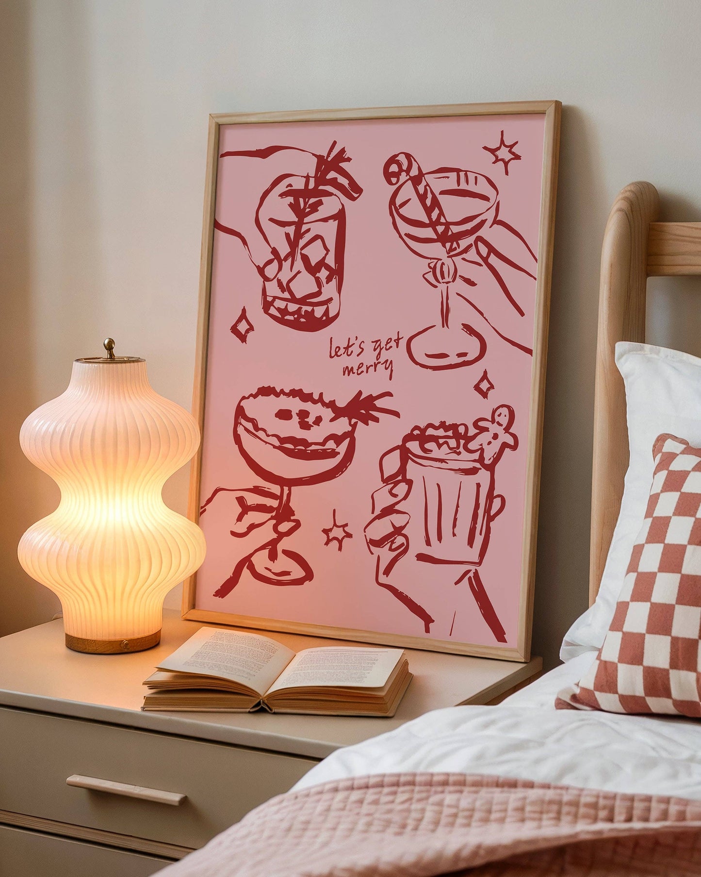 Moonshine Prints - Christmas Cocktails Pink & Red Print