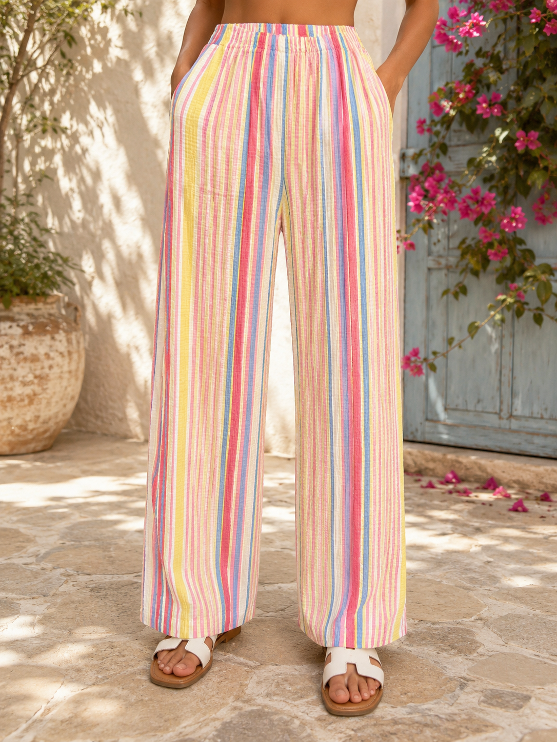 Lucy Sparks - Multi-Colour Stripe Cotton Wide Leg Trousers