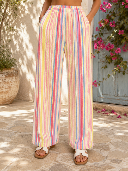 Lucy Sparks - Multi-Colour Stripe Cotton Wide Leg Trousers