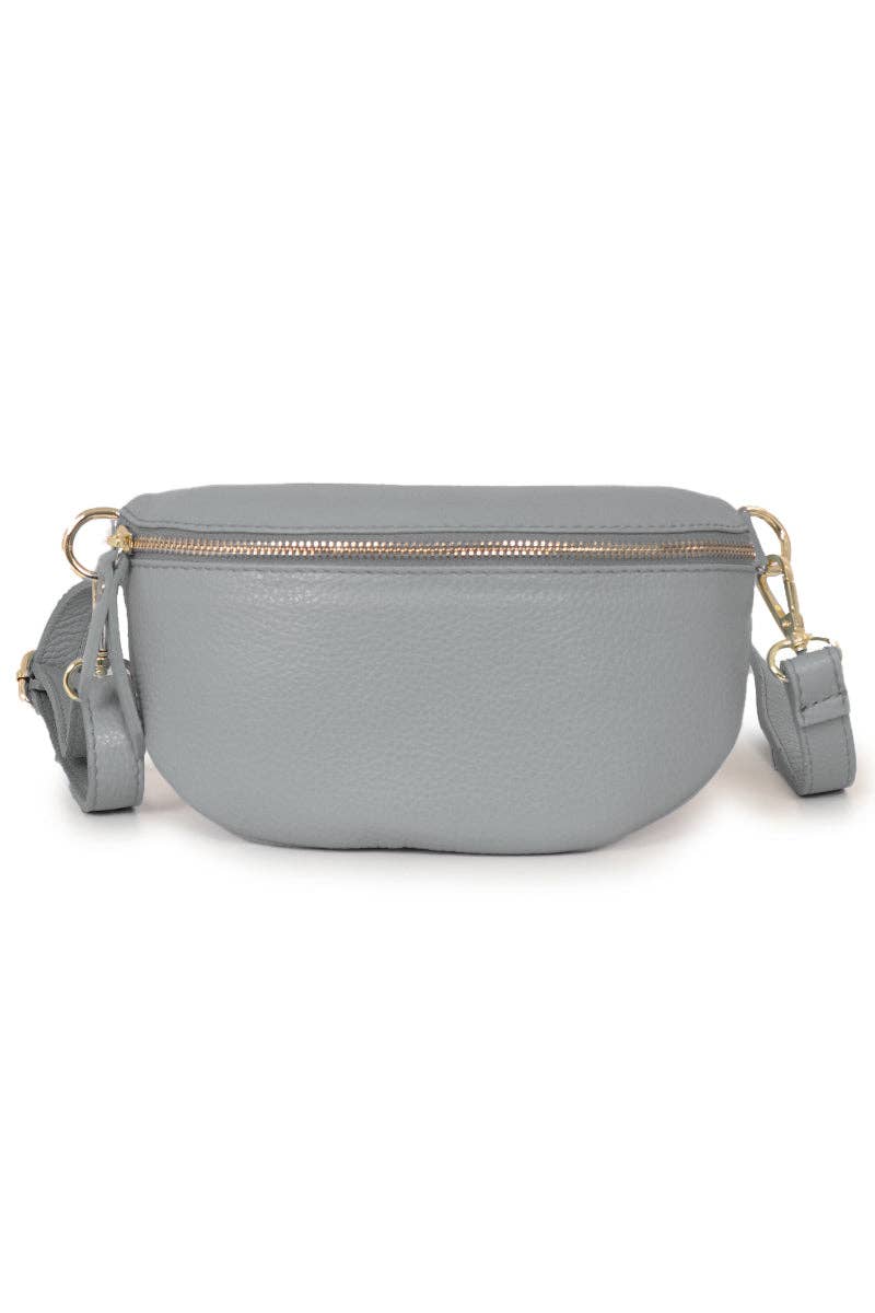 Sarta - Light Grey Italian Leather Half Moon Crossbody Bag