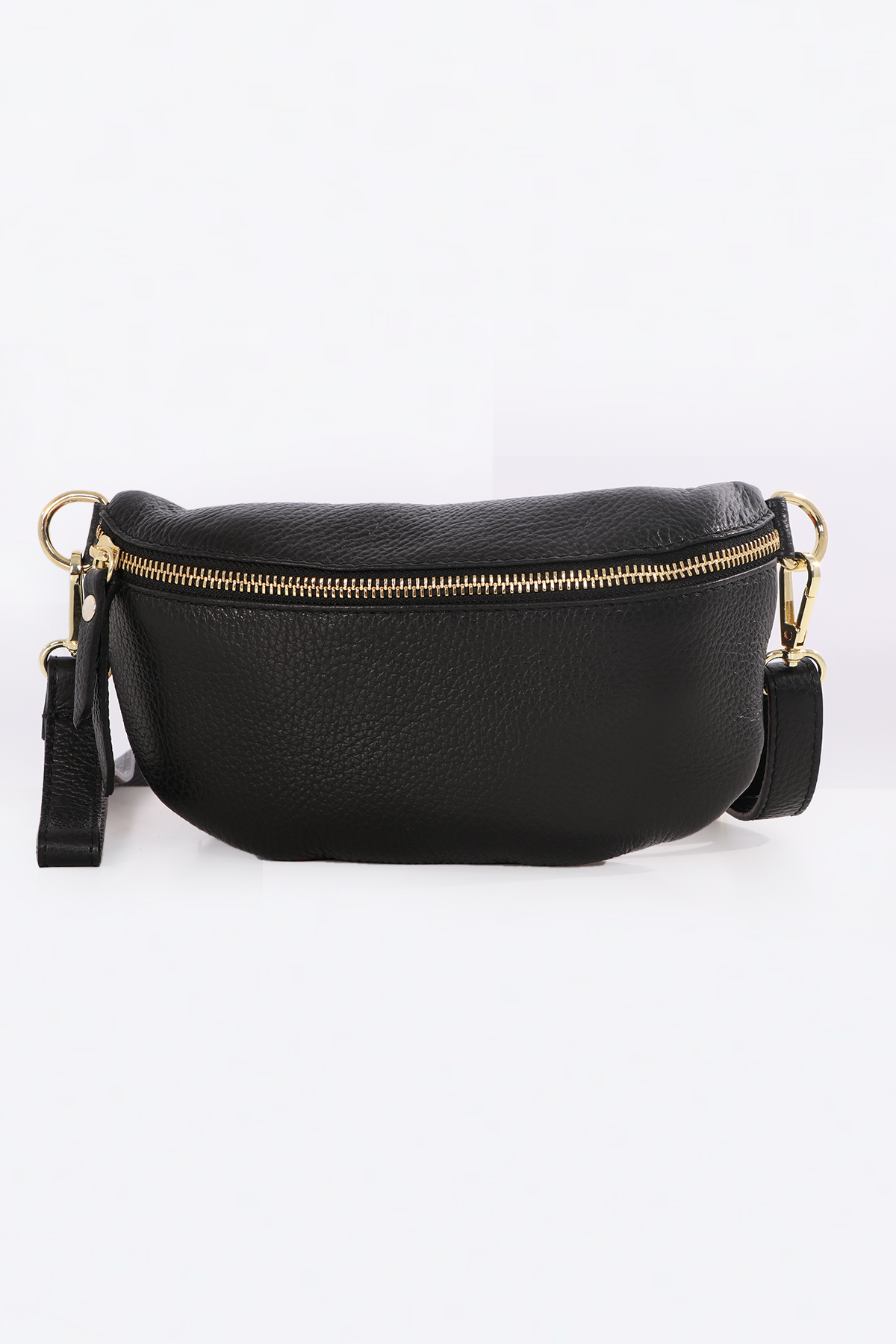 Sarta - Black Italian Leather Half Moon Crossbody Bag