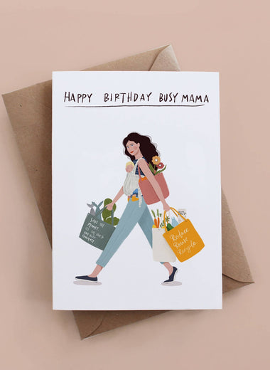 Happy birthday busy mama greeting card, mum, love card