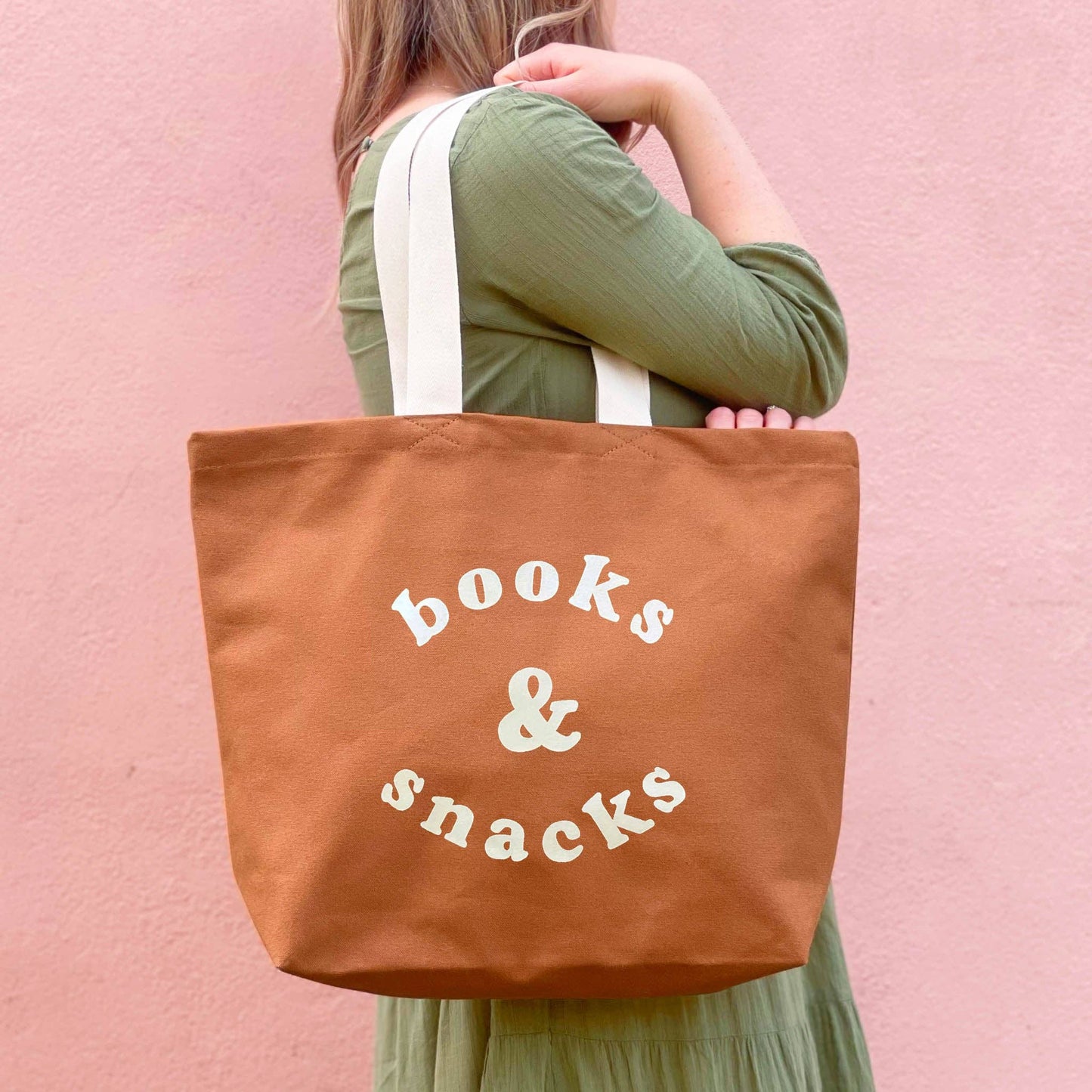 Alphabet Bags - Books & Snacks - Tan Canvas Tote Bag