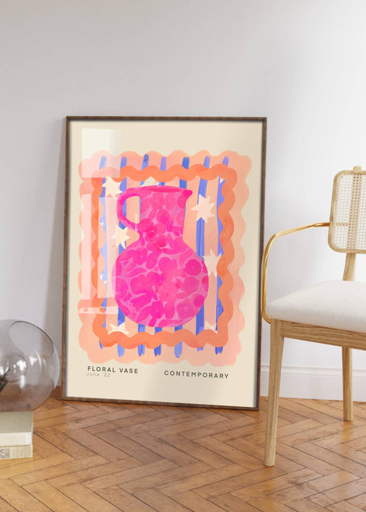 Pink Vase Art Print, Colourful Art Print, Hand Drawn Art,
