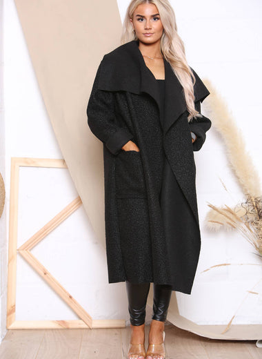 Layla long sleeve open coatigan - teddy black