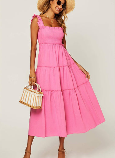 Hem Detail Tiered Maxi Dress | Fuchsia Pink 12 - 14