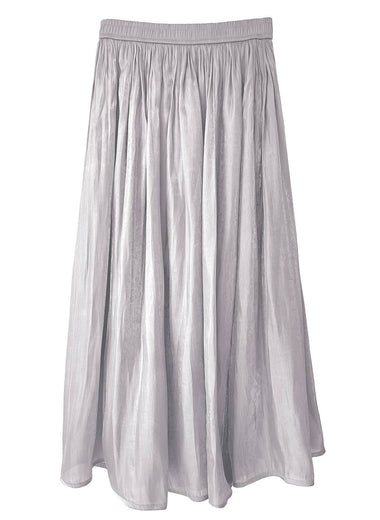 Shimmer silk pleat midi skirt in light grey