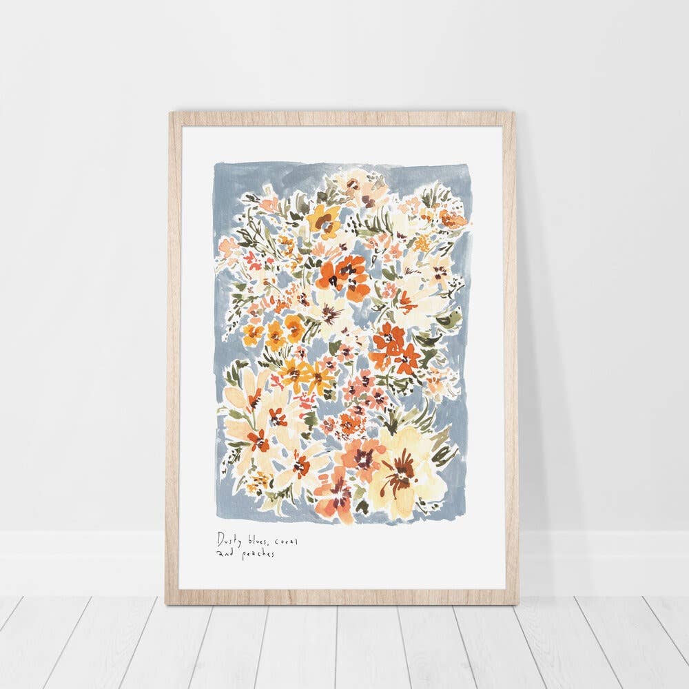 Dusty Blues, Coral and Peaches Print